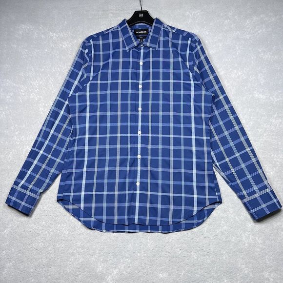 Bonobos Shirt Mens Large Blue Plaid Button Up Slim Fit Long Sleeves Lightweight - Picture 1 of 14